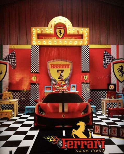 Lamborghini Themed Birthday Party, Lamborghini Birthday, Ferrari Race Car, Ferrari Party, Racing Party, Race Car Themes, Neon Birthday, Cars Theme Birthday Party, Race Party