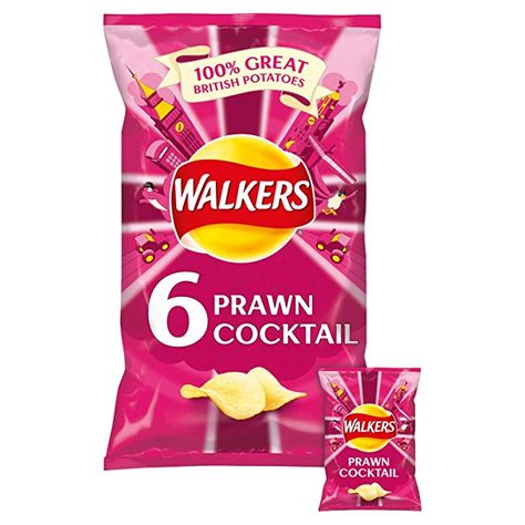 Prawn Cocktail Crisps, British Snacks, Dinner Party Starters, Walkers Crisps, Prawn Cocktail, Greek Salad Pasta, Potato Crisps, Salad Recipes For Dinner, Shrimp Cocktail