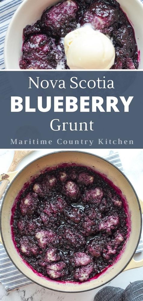 Grunt Recipe Fruit Dessert, Blueberry Grunt Nova Scotia, Grunt Recipe, Blueberry Grunt Recipe, Blueberry Dumplings, Frozen Blueberry Recipes, Blueberry Grunt, Asain Food, Blueberry Pudding