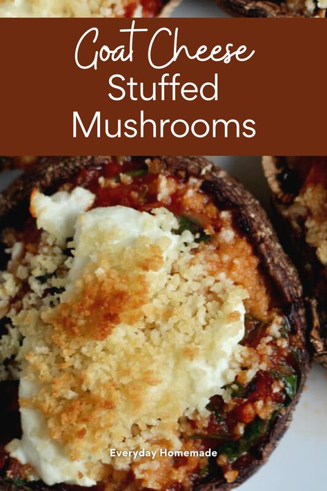 Elevate your holiday dinner with the best Vegetarian Goat Cheese Stuffed Mushrooms. This easy and flavorful recipe combines creamy goat cheese, wholesome spinach, and a hint of tomato sauce, all nestled in hearty portobello caps. Impress your guests with this festive dish, perfect for Christmas celebrations. A delightful addition to your holiday spread, these stuffed mushrooms offer a burst of flavor that's both satisfying and simple to make. Goat Cheese Stuffed Tomatoes, Portobello Cap Recipes, Portabella Mushroom Recipes, Goat Cheese Stuffed Mushrooms, Portabella Mushrooms Recipes, Spinach Goat Cheese, Stuffed Portobello Mushrooms, Portobello Mushroom Recipes, Cheese Stuffed Mushrooms