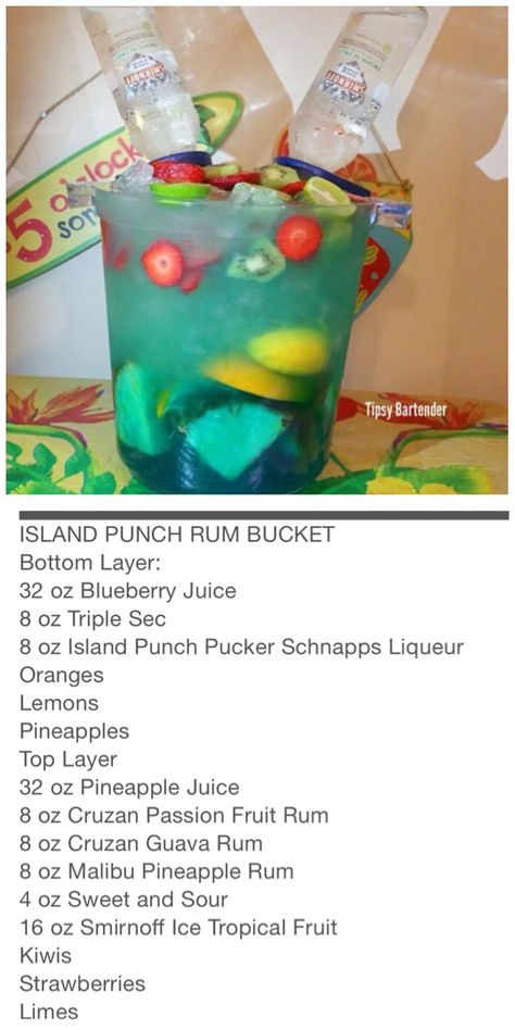 Island punch rum bucket Beach Bucket Drinks Alcohol Party Ideas, Liquor Bucket Drinks, Cocktail Bucket Ideas, Bucket Alcohol Drinks, Boozy Bucket Recipes, Spongebob Drinks Alcohol, Alcohol Bucket Drinks, Sand Bucket Alcohol Drink, Alcohol Buckets