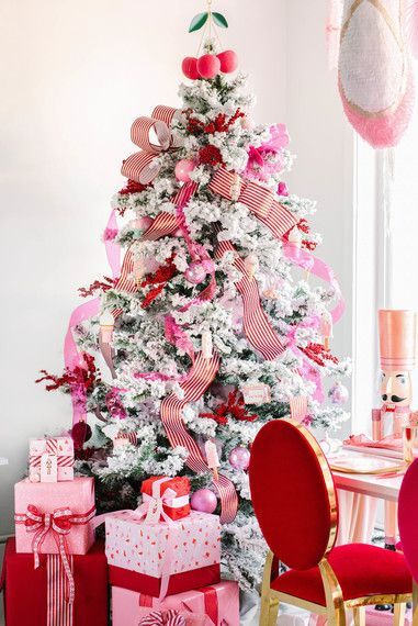 Martha Stewart Pink Christmas Tree Elle Decor Pink Peppermint Christmas, Christmas Wallpaper Aesthetic Simple, Peppermint Christmas Tree, Christmas Wallpaper Aesthetic, Cozy Lights, Vintage Vsco, Backgrounds Christmas, Pink Peppermint, Lights Aesthetic