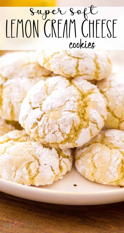 These Cream Cheese Lemon Crinkle Cookies are a soft lemon crinkle cookie and have a cream cheese base, which makes them super chewy. Softest Cookies, Cookie Texture, Cheese Cookies Recipe, Cream Cheese Cookie Recipe, Lemon Cookie, Lemon Crinkle Cookies, Lemon Cookies Recipes, Spring Dessert, Citrus Recipes