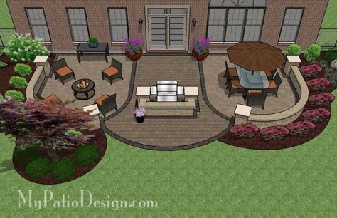 Arcs Patio Design with Grill Station and Seat Wall 2 Patio Plan, Diy Patio Ideas, Patio Design Ideas, Outdoor Grill Station, Patio Plans, Patio Layout, Patio Pavers Design, Concrete Patios, Patio Pergola