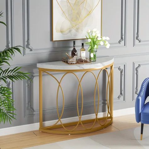 Half Moon Gold Console Table Modern Faux Marble - Temu Simple Console Table Entryway, Console Table Modern Luxury, Moon Sofa, Simple Console Table, Sofa Entryway, Circle Sofa, Adjustable Laptop Table, Half Moon Console Table, Laptop Desk For Bed