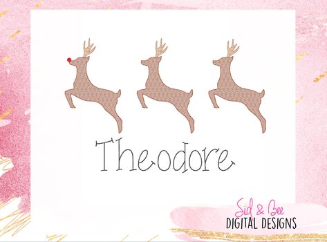 Rudolph Embroidery, Deer Sketch, Christmas Sketch, Bear Silhouette, Quick Stitch, Machine Applique, Monogram Frame, Christmas Deer, Cute Bows