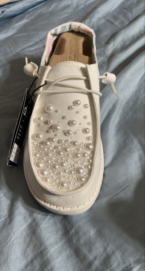 Pearl Hey Dudes, Hey Dudes Wedding Shoes, Bedazzled Hey Dudes Wedding, Wedding Hey Dudes For Bride, Hey Dude Wedding Shoes, Wedding Hey Dudes, Western Wedding Shoes, Western Style Wedding Dress, Wedding Shoes Pearl