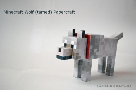 Minecraft Wolf (tamed) Papercraft +DOWNLOAD by svanced on DeviantArt Minecraft Halloween Ideas, Wolf Cake, Valentine's Boxes, Minecraft Wolf, Papercraft Download, Kid Surprise, Valentine Boxes, Children Crafts, Minecraft Medieval