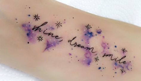 Watercolor Word Tattoo, Rainbow Letters Tattoo, Watercolor Quote Tattoo, Watercolor Constellation Tattoo, Just Breathe Watercolor Tattoo, Bts Tattoo, Handwriting Tattoos, Minimal Tattoo Design, Bts Tattoos