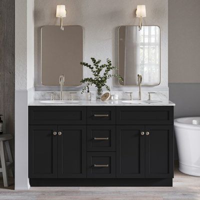 Vanity Cabinets, Black Vanity Bathroom, Vanity Sets, Plywood Cabinets, Bathroom Vanity Base, White Quartz Countertop, Double Sink Bathroom, Double Sink Bathroom Vanity, White Vanity Bathroom