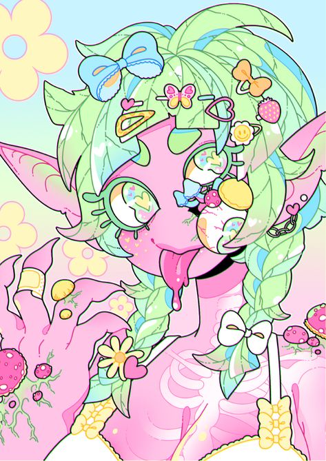 Pastel Horror Art, Candy Gore Art, Foam Drawing, Cute Gore Art, Kawaii Zombie, Pastel Gore, Creepy Kawaii, Kawaii Monster, Candy Gore