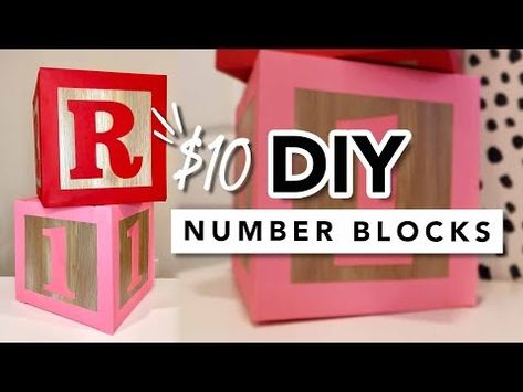 $10 DIY Giant Number Blocks - YouTube Stencil Letters On Wood, Baby Blocks Diy, Number Blocks, How To Make Letters, Baby Table, Abc Blocks, Building Blocks Diy, Name Boxes, Name Blocks