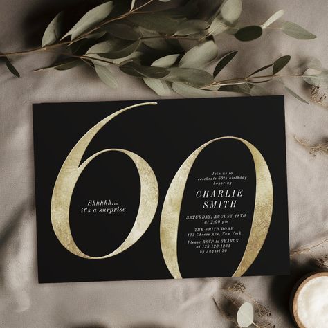 Modern minimalist black and gold 60th birthday invitation Milestone Birthday Invitations, Elegant Birthday Invitations, 80 Birthday, 90th Birthday Invitations, 60th Birthday Party Invitations, 30th Birthday Party Invitations, Surprise Birthday Invitations, 80th Birthday Invitations, 60th Birthday Invitations