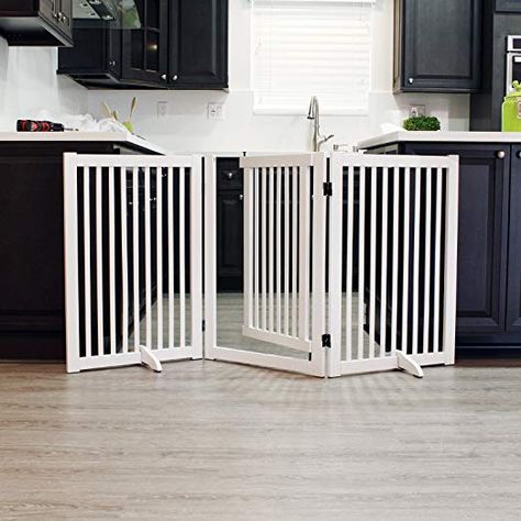 Amazon.com : WELLAND Freestanding Wood Pet Gate with Walk Through Door White, 66-Inch Width, 32-Inch Height (Set of Support Feet Included) : Baby Pet Gate With Door, Wooden Pet Gate, Door White, Floor Safe, Baby Gate, Dog Gate, Pet Gate, Dog Fence, Dog Door