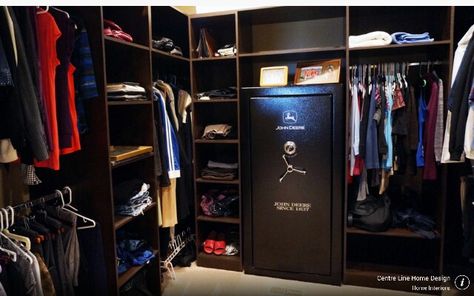 Closet with Gun Safe Small Safe In Closet, Safe In Closet Ideas, Closet With Safe Ideas, Walk In Closet With Safe, Master Closet With Safe, Closet Safe Ideas, Safe In Closet, Closet With Safe, Mens Closet Organization