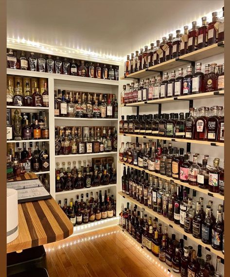 Bourbon Closet Ideas, Whisky Room Interior Design, Bourbon Collection Display, Whiskey Closet, Bourbon Closet, Bourbon Shelf Ideas, Whiskey Room Interior Design, Whiskey Room Ideas, Bourbon Display