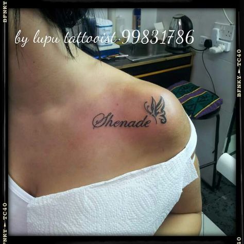 Name Name Shoulder Tattoos For Women, Shoulder Name Tattoo, Michelle Name, Front Shoulder Tattoos, Tattoos Women, Shoulder Tattoos For Women, Discreet Tattoos, Elegant Tattoos, Name Tattoo