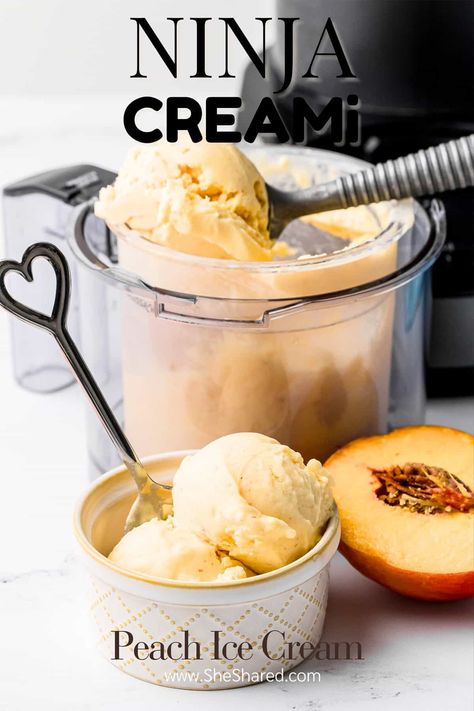 Ninja Creami Peach Ice Cream Ninja Creamy Peach Ice Cream, Peach Ice Cream Ninja Creami, Peach Ice Cream Recipe, Peach Ice Cream, Peach Syrup, Peach Puree, Ice Cream Ingredients, Ice Cream At Home, Peach Jam