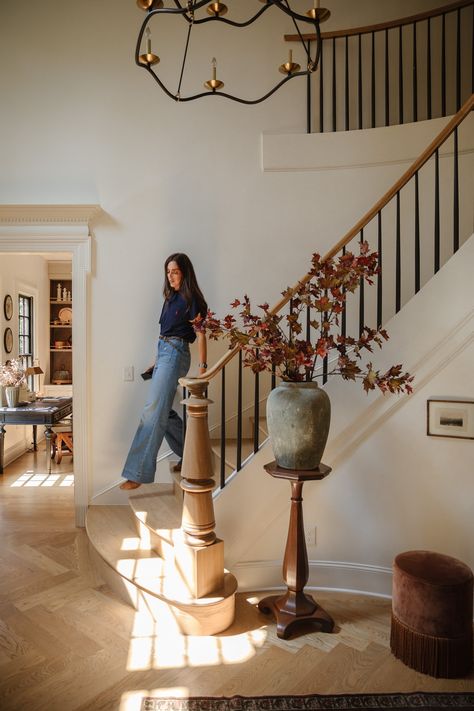 I love fall faux stems. It's funny how it feels a lot more acceptable for stems to be faux in the fall! I guess in the summer you can grow your flowers ... Modern Colonial Kitchen, Entryway Inspo, Installing Wainscoting, Faux Stems, Colonial Kitchen, Grand Entryway, Monogram Door Mat, Modern Colonial, Fall Stem