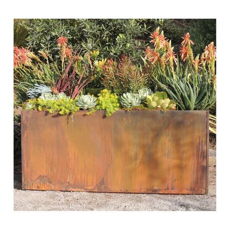 Corten Steel Planter Box Metal Trough Planter, Backyard Plans, Metal Trough, Succulent Landscape Design, Corten Steel Planters, Succulent Landscaping, Trough Planters, Rectangular Planters, Wood Planter Box