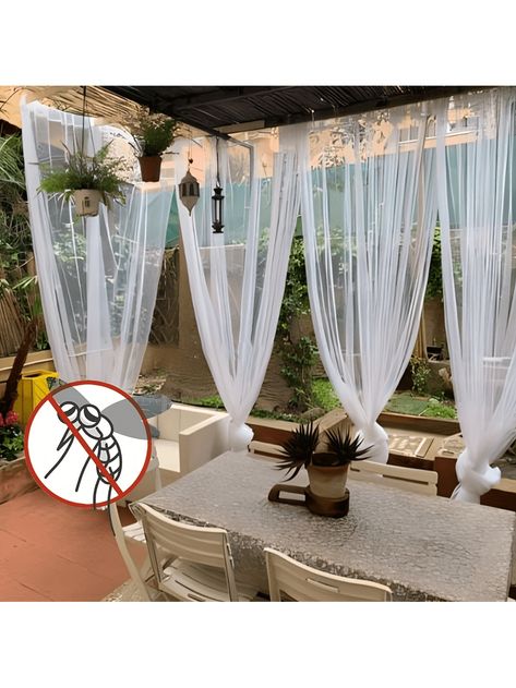 1/2/4pcs Outdoor White Sheer Mosquito Net Curtains, Transparent Voile Curtain Rod Pocket Breathable, Height Adjustable, Fit For Gazebo, Patio, Cabin, Backyard, Porch, Garden, Pergola, Balcony And Corridor White Polyester Outdoor & Garden, size features are:Bust: ,Length: ,Sleeve Length: Cabin Backyard, Mosquito Curtains, Pool Beach Party, Porch Curtains, Net Curtains, Voile Curtains, Porch Garden, Patio Gazebo, Outdoor Tent