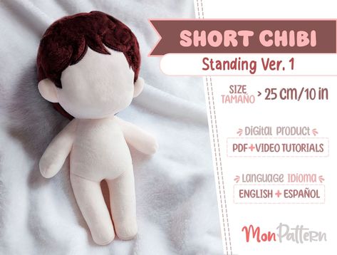 DIGITAL PRODUCT Includes a PDF with the sewing patterns and a step-by-step tutorial in English and Spanish. Ready to print on 21.0 x 29.7 cm (8.5 x 11 in) in Din A4 standard size. MODEL: Short Chibi - Standing ver. 1 DIFFICULTY: BEGINNER LANGUAGE: Spanish and English. SIZES: 25 cm (10 in). PDF INCLUDES: - Illustrations explaining each pattern. - Material and quantities required. - Written description for the sewing process with detailed illustrations. The whole process can be done with a home se Human Doll, English For Beginners, Plushie Patterns, Standard Paper Size, Spanish English, Elephant Pattern, Plush Pattern, Sewing Kit, Doll Pattern