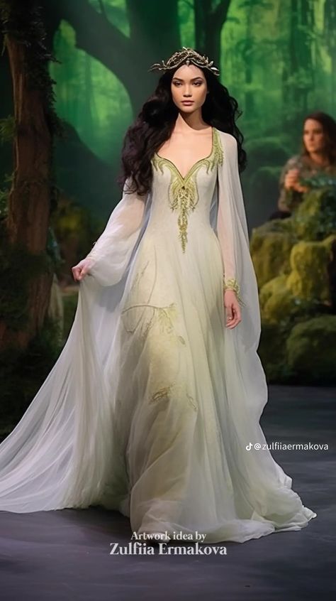 Elvish Dress, Game Of Thrones Dress, Greek Goddess Dress, Elven Dress, Elf Dress, Fantasy Dresses, Fashion Drawing Dresses, Royal Dresses, Exotic Fashion