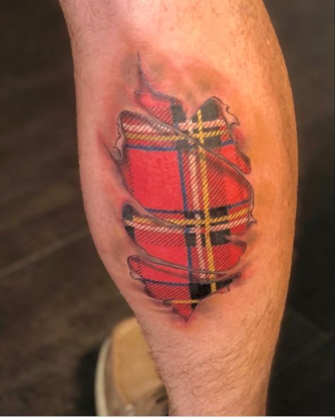 Tartan Tattoo Scottish, Scottish Tattoos Men, Scotland Tattoo Ideas, Tartan Tattoo, Side Leg Tattoo, Scotland Tattoo, Ripped Skin Tattoo, Scottish Tattoo, Arm Wrap Tattoo