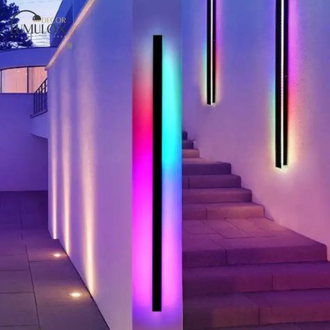 Front Porch Lighting, Grand Entryway, Light Party, Porch Colors, Neon Room, Porch And Balcony, Led Outdoor Lighting, Iron Lighting, Gamer Room