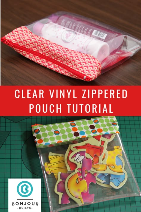 Diy Zipper Pouch, Vinyl Zipper Pouch, Easy Zipper Pouch, Diy Pouch No Zipper, Vinyl Pouch, Zipper Tutorial, Clear Pouch, Pouch Diy, Small Zipper Pouch