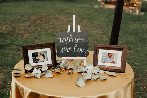 Wishing you were here  Wedding memorial  #wedding #remembrance #weddingideas #weddingtheme #love #weddinginspiration #weddingdecor #greenerywedding Wedding Wish You Were Here, Memorial For Mom At Wedding, Wish You Were Here Wedding Sign, Wish You Were Here Table, Wedding Wish You Were Here Ideas, Remembrance Wedding Ideas, Baby Shower Memorial Table, Wish You Were Here Wedding, Memorial At Wedding Display