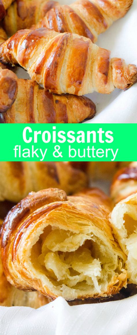 Homemade Croissants: make your own flaky, buttery croissants right at home with this recipe! via MonPetitFour.com Croissants Recipe, Flavored Butters, Resepi Roti, Beautiful Baking, Recipe Bread, Homemade Croissants, Stuffed Bread, Cream Horns, Croissant Recipe