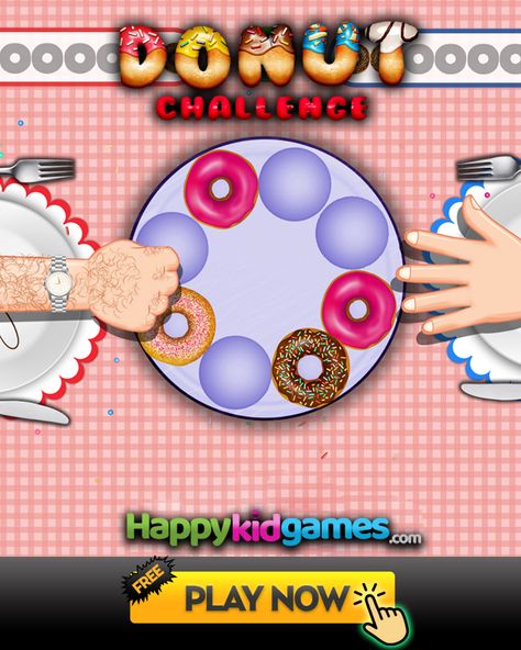 Those who love donut food will love this game too! If you are someone who always wants to eat the most donuts, this game will be for you! Donut Games, Challenge Games, Girl G, Happy Kids, The Challenge, Funny Games, Games For Kids, Donuts, To Play