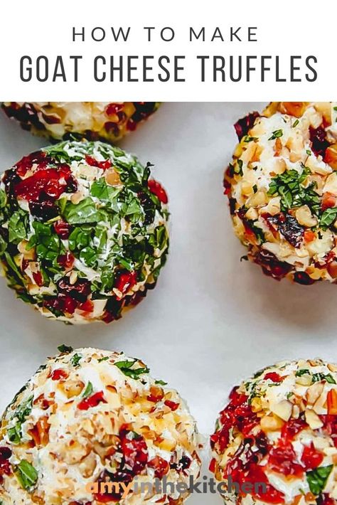 Goat Cheese Truffles are made with goat cheese, cream cheese, dried cranberries, pecans and fresh mint leaves. Cheese balls are the perfect party appetizer. They are finger food at it's finest! Appetizer Balls, Goat Cheese Truffles, Cheese Truffles, Easy Truffles, Goat Cheese Appetizer, Goat Cheese Crostini, White Goat, Making Bread, Cheese Ball Recipes