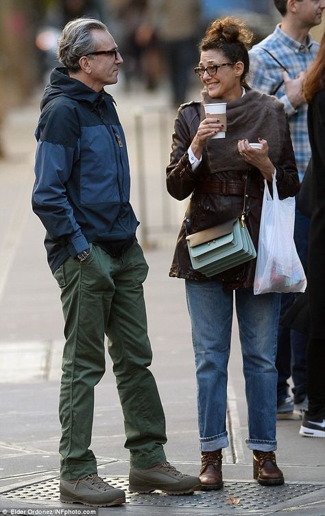 Daniel Day-Lewis and wife Rebecca Miller enjoy casual coffee date in New York | Daily Mail Online Low Wardrobe, Daniel Day Lewis, Rebecca Miller, Penelope Chilvers, Daniel Day, Old Boots, Day Lewis, Kate Middleton Photos, Army Green Jacket