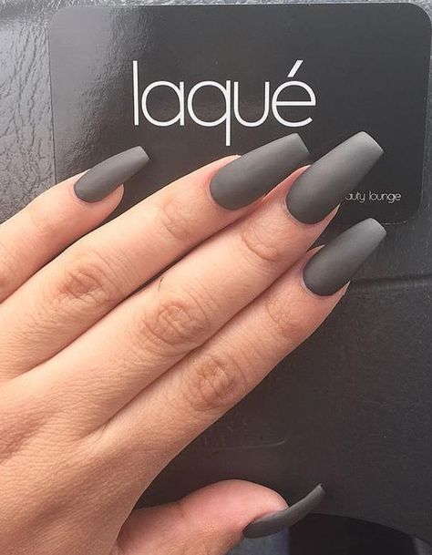 Grey color is very formal for me, but on this length of nails it look very feminine. It’s a little bit cold color so you can combine it with pastel pink, lavender, green and blue color. Acrylic Nails Coffin Grey, Grey Matte Nails, Grey Nail, Grey Nails, Coffin Nails Matte, Marble Nail, Nails Matte, Pastel Orange, Gray Nails