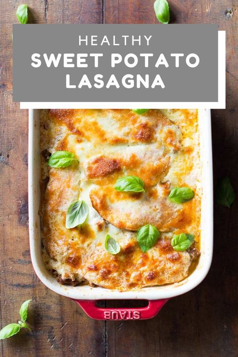 Sweet Potato Lasagna, Sweet Potatoe Lasagna, Healthier Lasagna, Healthier Lasagna Recipe, Sweet Potato Spinach Lasagna, Sweet Potato Lasagna Recipe, Easy Vegetable Lasagna Recipe Healthy, Clean Eating Lasagna, Veg Lasagne