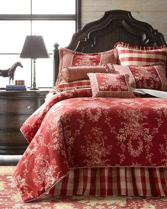 French Country Bedding & Houndstooth Quilt Set by Sherry Kline Home at Neiman Marcus. Country Comforter, French Country Bedding, French Country Rug, Country Pillows, French Country Living, French Country Bathroom, Country Bedding, French Country Bedrooms, French Country Kitchens