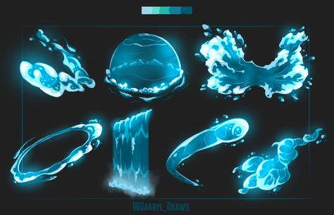 ArtStation - Spell VFX Concepts, Darryl Cokes II Element Art Drawings, Super Powers Art Water, Ice Power Concept Art, Water Magic Reference, Water Abilities Art, Water Magic Drawing, How To Draw Powers, Water Spells Magic, Drawing Powers Effect