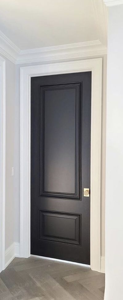 Dark Blue Doors Interior, Hallway Signs, Dark Doors, Wood French Doors, Grey Doors, Blue Door, Black Doors, First Apartment, House Remodel