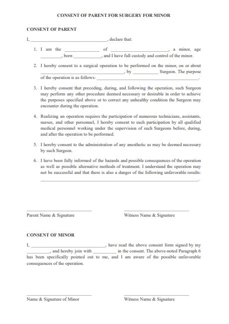 Fillable Form Consent of Parent for Surgery for Minor Consent Letter, Girls Pdf Sewing Patterns, Informed Consent, Fillable Forms, Legal Forms, Work Email, Consent Forms, Company Names, Surgery