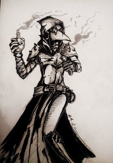 The Plague Doctor Drawing, Pleg Doctor Drawing, Plague Doctor Art Drawing, Female Plague Doctor Art, Black Plague Doctor Drawing, Darkest Dungeon Plague Doctor, Plague Doctor Drawing, Black Plague Doctor Tattoo Design, D&d Plague Doctor