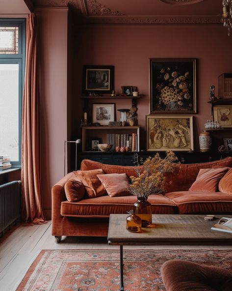 Woman Cave Ideas, Burgundy Living Room, Moody Living Room, Living Room Orange, Living Room Decor Colors, Woman Cave, Simple Room, Brown Living Room, Decoration Inspiration