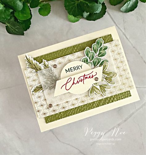 10 Days Of Christmas, Gold Foil Design, Holiday 2024, Handmade Christmas Card, Stampin Up Christmas Cards, Stampin Up Christmas, Holiday Paper, Green Cards, 3d Christmas