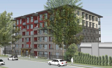 A rezoning for the Aaron Webster Housing Co-operative proposes adding a six-storey co-op housing building at East Pender and Victoria Drive. urbanYVR Housing Building, Board And Batten Siding, Family Apartment, New Building, Design Strategy, Summer Heat, Apartment Building, Vancouver, Building A House