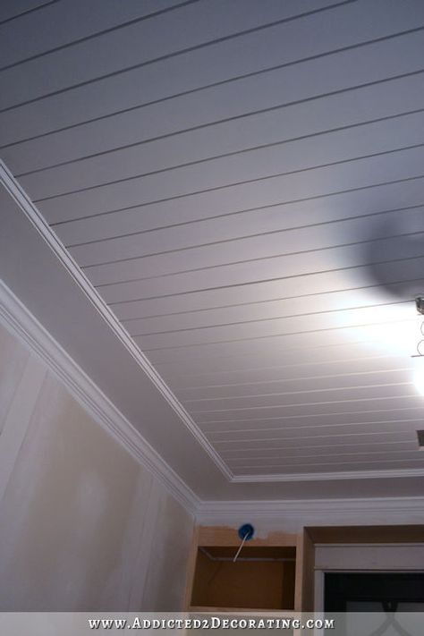 Basement Ceiling Options, Wood Plank Ceiling, Ceiling Options, Shiplap Ceiling, Plank Ceiling, Beadboard Ceiling, Basement Ceiling, Ceiling Treatments, Bedroom Remodel