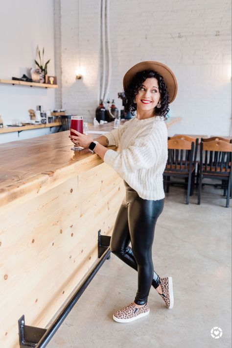 Distillery Outfit, Brewery Outfit, Outfit With Leggings, Fall Forward, Casual Fall Outfit, Pleather Leggings, Fall Attire, Local Coffee, Our Town