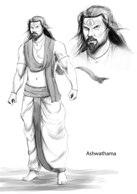 Ashwathama, one of eight Chiranjivis (immortals) of Hinduism – Sanskriti - Hinduism and Indian Culture Website Posture Drawing, Pencil Sketch Portrait, Warrior Drawing, Mythological Characters, Lord Rama Images, Comic Tutorial, The Mahabharata, Architecture Sketchbook, Hinduism Art