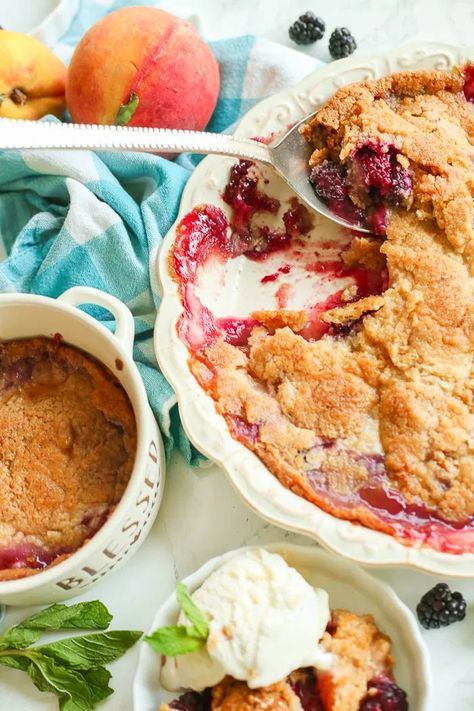 Gluten-Free Blackberry Cobbler - Easy & Delicious! Blueberry Nectarine Cobbler, Gluten Free Blackberry Cobbler, Blackberry Peach Cobbler, Nectarine Cobbler, Peach Blueberry Crisp, Peach Blueberry Cobbler, Fruit Cobbler Recipe, Raspberry Crisp, Nectarine Recipes