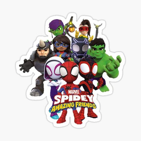 Marvel Spidey And His Amazing Friends, Spidey And His Amazing Friends Birthday, Spidey And Amazing Friends, Superhero Camp, Spidey Party, 4th Birthday Boys, Friends Stickers, Spidey And His Amazing Friends, Friend Costumes